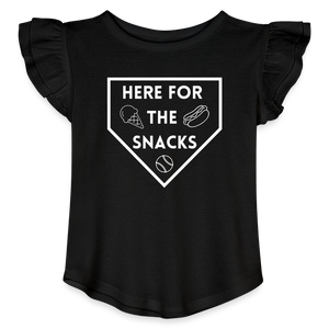 I'm Just Here for the Snacks Baseball Toddler Girls Flutter T-shirt - black