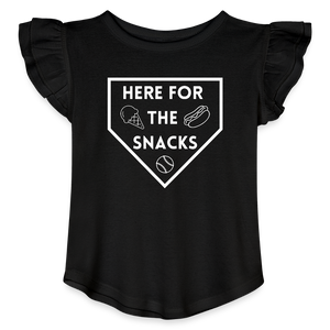 I'm Just Here for the Snacks Baseball Toddler Girls Flutter T-shirt - black