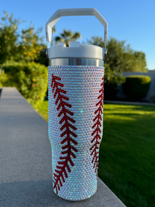 30oz Bling Stainless Steel Baseball Tumbler With Leak Resistant Lid