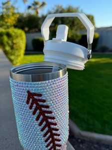 30oz Bling Stainless Steel Baseball Tumbler With Leak Resistant Lid