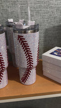 Load and play video in Gallery viewer, 40oz Crystal Red &amp; White Blinged Out Baseball Tumbler
