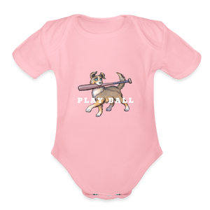 Organic Play Ball Short Sleeve Baby Bodysuit - light pink