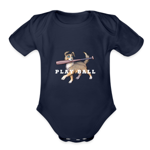 Organic Play Ball Short Sleeve Baby Bodysuit - dark navy