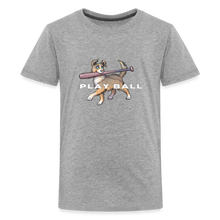 Load image into Gallery viewer, Play Ball! Kids&#39; Premium Dog Holding a Baseball Shirt - heather gray
