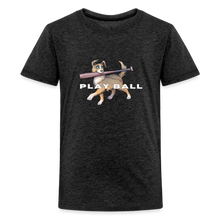 Load image into Gallery viewer, Play Ball! Kids&#39; Premium Dog Holding a Baseball Shirt - charcoal grey
