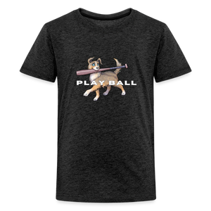 Play Ball! Kids' Premium Dog Holding a Baseball Shirt - charcoal grey