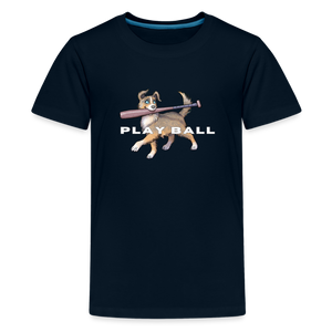 Play Ball! Kids' Premium Dog Holding a Baseball Shirt - deep navy
