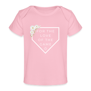 For the Love of the Game Organic Baseball Softball Baby Girl T-Shirt - light pink