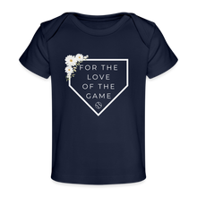 Load image into Gallery viewer, For the Love of the Game Organic Baseball Softball Baby Girl T-Shirt - dark navy
